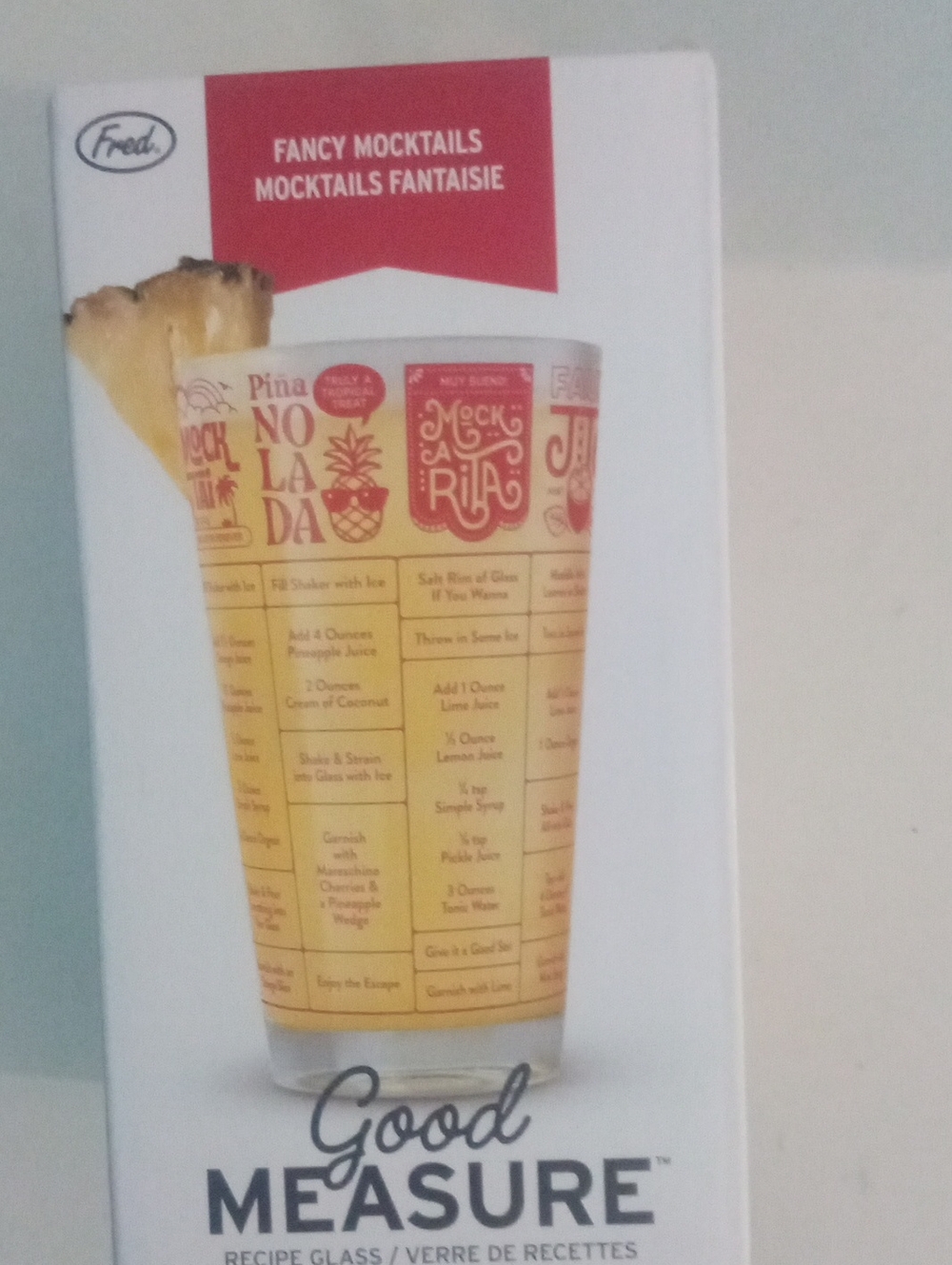 Fred Good Measure Mocktail Recipe Glass New In Box $20 Retail Yellow Red